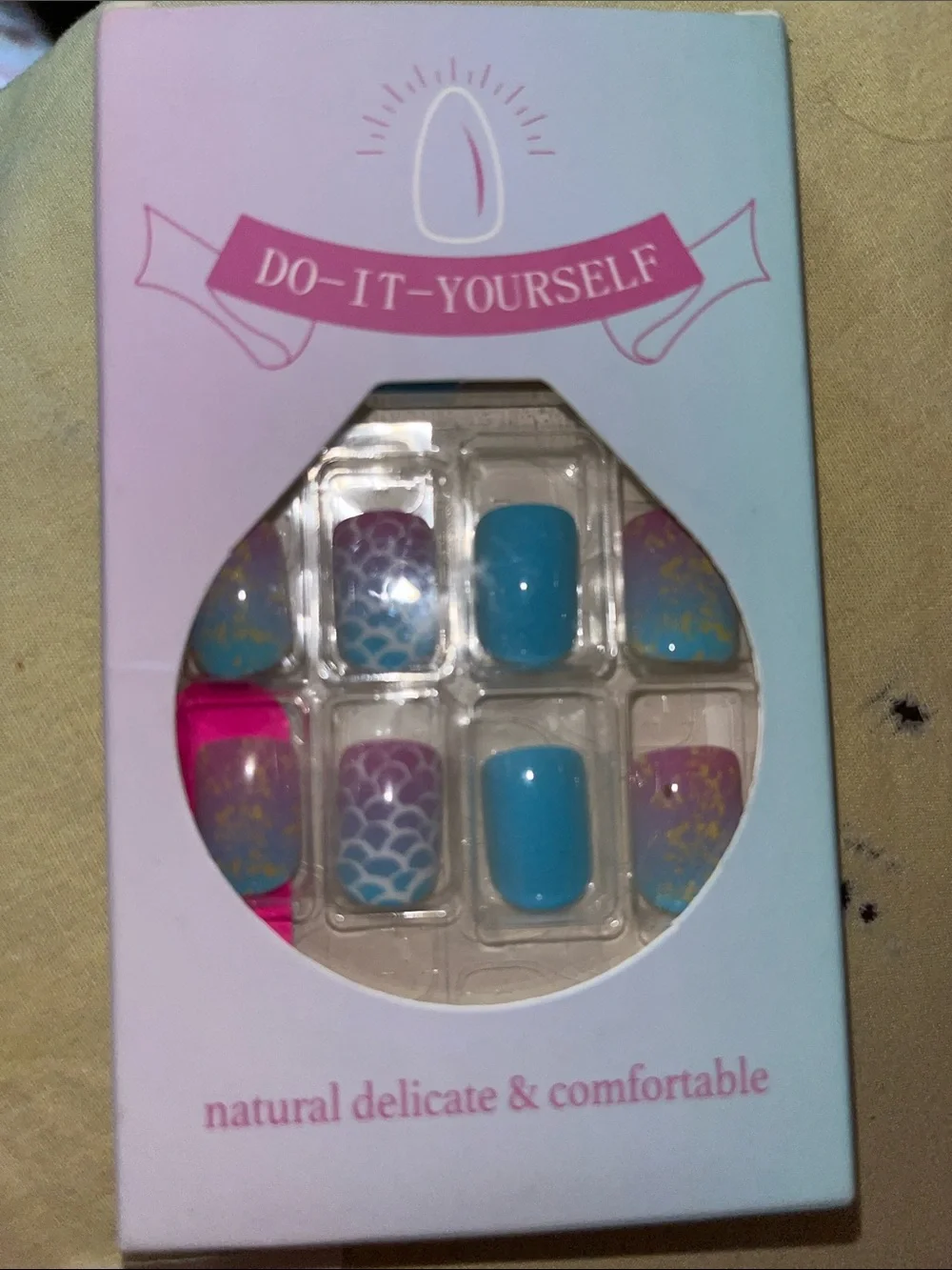 Press-On Mermaid Ombre Nails in Blue & Pink with Gold Accent 24pc Set